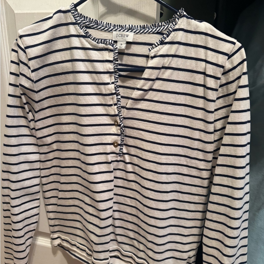 J. Crew Striped Button-Up Shirt in Navy and White
